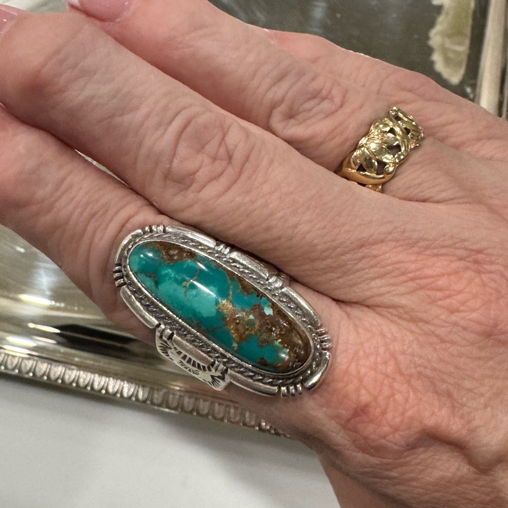 Vintage Navajo Turquoise Ring Sterling Silver F.C. Signed